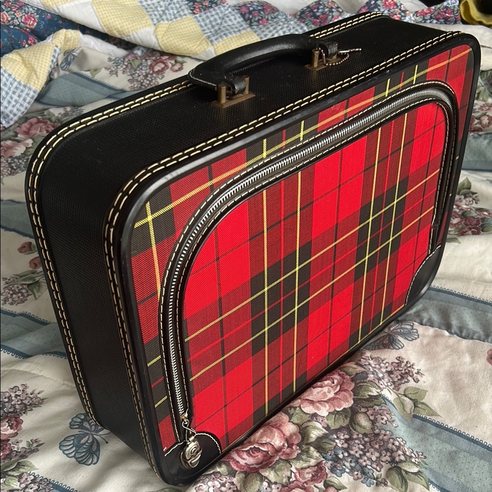 Vintage Plaid Red and Black Small Suitcase
